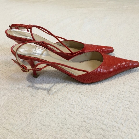 ZARA Women's Red Croc Embossed Slingback Heels Pointed Toe Stiletto Pumps Sz 36 - Picture 4 of 6